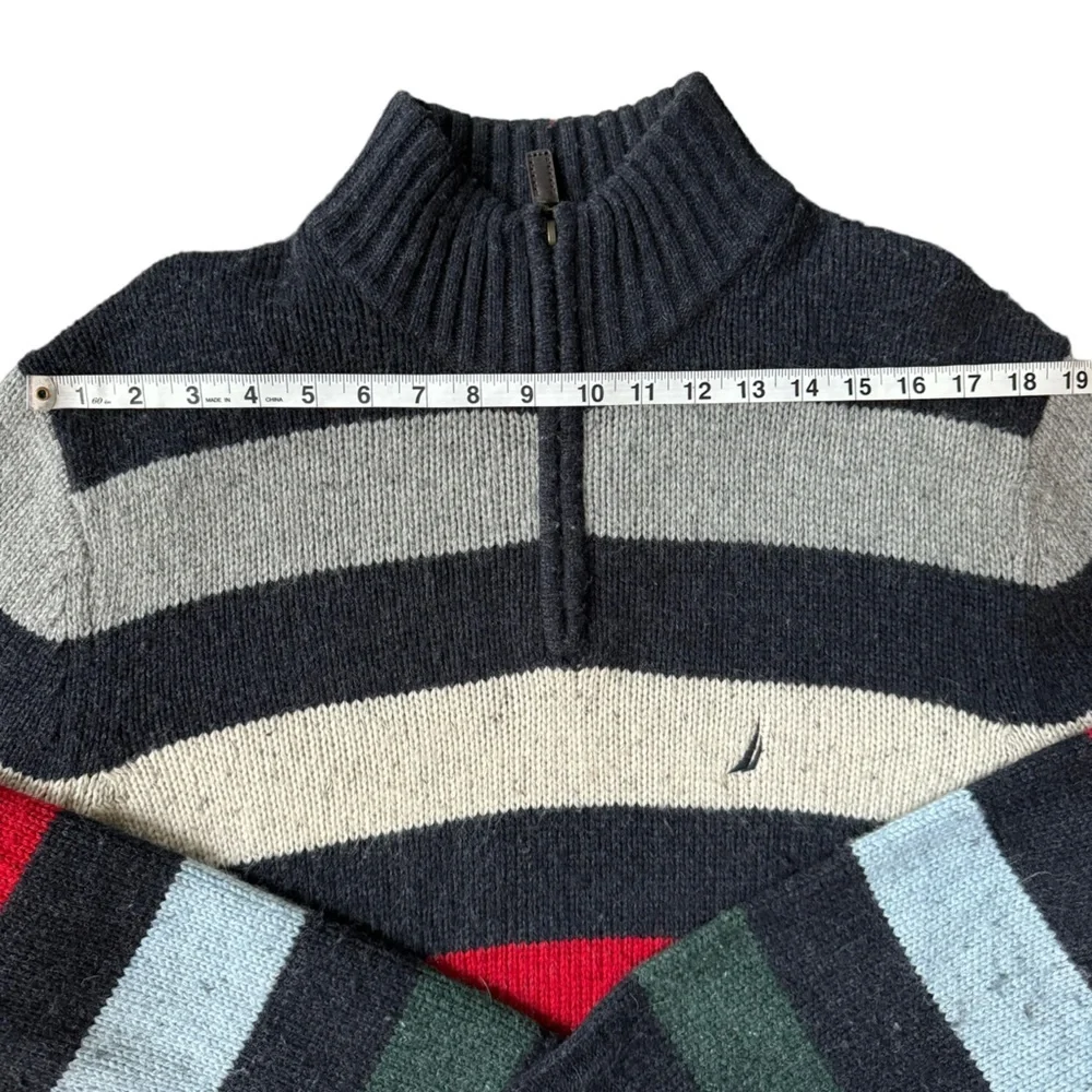 Nautica Mens Knitted Wool Blend Tripe 1/4 Zip Up Pull Over Sweater‎ Size XL